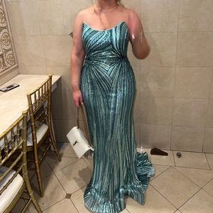 Jovani Blue-Green Sequin Gown Size 10